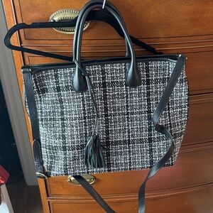 Talbots Black and White Checkered Tote Bag